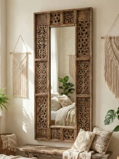 Orientalne Lustro Rzeźbione Shanti 150x60 z drewna | Meble Indyjskie