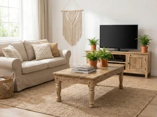 Drewniany stolik kawowy rzeźbiony 120x60 cm | meble indyjskie