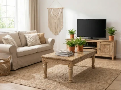 Drewniany stolik kawowy rzeźbiony 120x60 cm | meble indyjskie