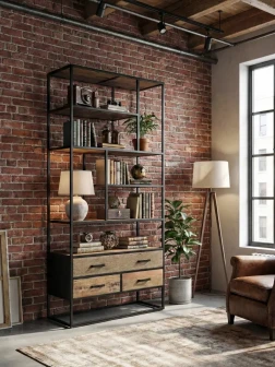 Biblioteczka industrialna OFF ROAD ze starego drewna z szufladami 200cm meble loftowe
