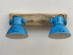Kinkiet Loftowy Podwójny Niebieski 50cm | Metal i Drewno Vintage