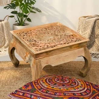 Stolik Kawowy Opium Rzeźbiony 60x60 cm | Meble z Drewna Mango