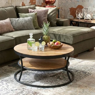 Okrągły Stolik Industrialny z Półką 90 cm | Meble Loftowe z Mango