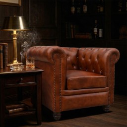 Kolonialny Fotel Skórzany Pikowany Styl Chesterfield | Meble Loftowe
