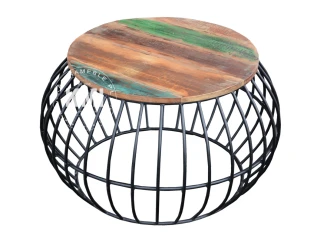 okrągły stolik industrialny Wire Table duży drewno metal