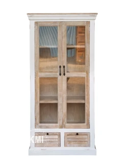Drewniana witryna bielona z szufladami 90 cm | meble Hampton