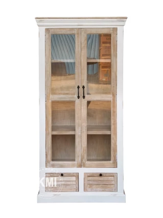 Drewniana witryna bielona z szufladami 90 cm | meble Hampton