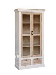 Drewniana witryna bielona z szufladami 90 cm | meble Hampton