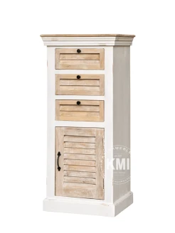 bielona komoda drewniana w stylu Hampton widok z boku lite drewno mango