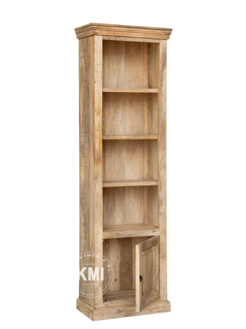 otwarta szafka w biblioteczce drewnianej lite drewno woskowane