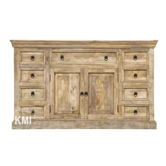 rustykalna komoda z litego drewna mango 150cm wieloszufladowa styl farmhouse