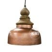Mała lampa wisząca w kolorze miedzi z drewnianym zwieńczeniem oświetlenie nad wyspę