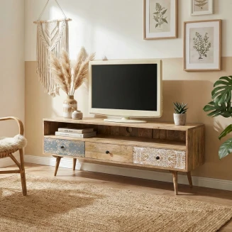 Szafka RTV Qumin Drewniana 145 cm | Scandi Boho Mango