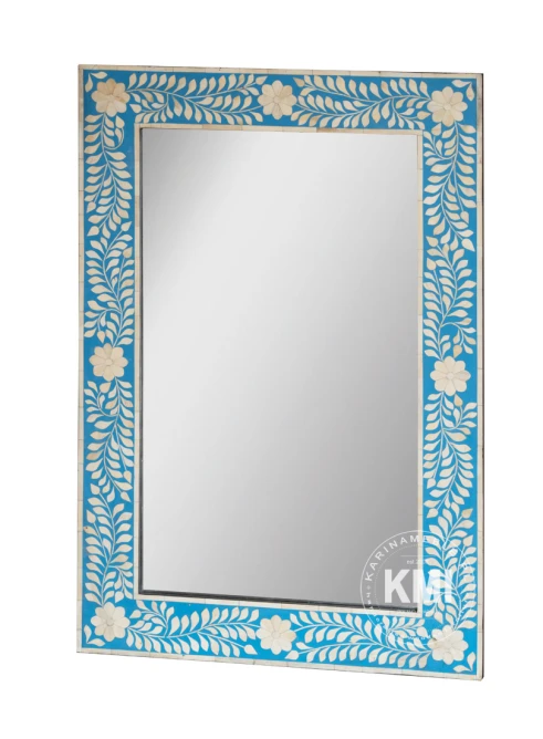 lustro indyjskie w niebieskiej ramie bone inlay 60x90