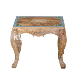 Drewniany Stolik Masala 50 cm Malowany Niebieski | Meble Indyjskie