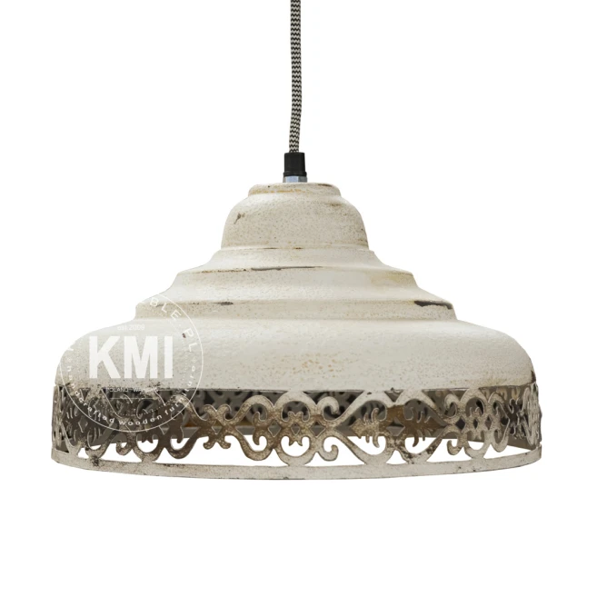lampa nad wyspę kuchenną vintage przecierana z koronką