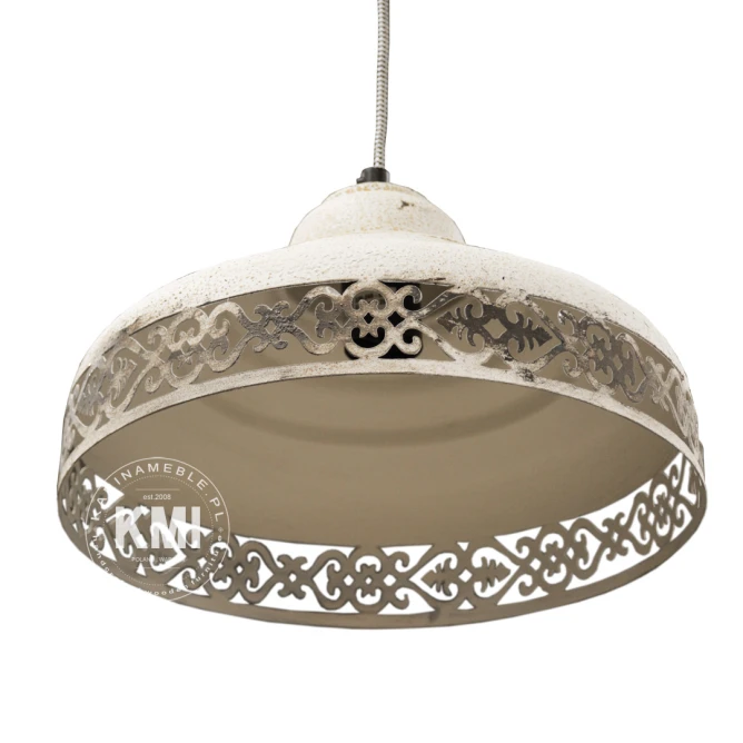 lampa wisząca metalowa ażurowa postarzana biel rustykalna
