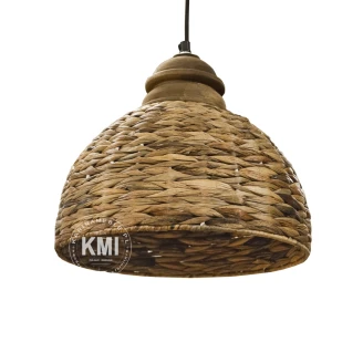 mała lampa sufitowa z liści bananowca i drewna boho