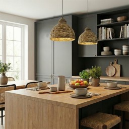 Lampa Wisząca z Liści Bananowca 31 cm | Naturalne Drewno Boho
