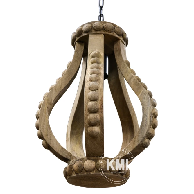 lampa wisząca z drewna postarzana shabby chic 43cm