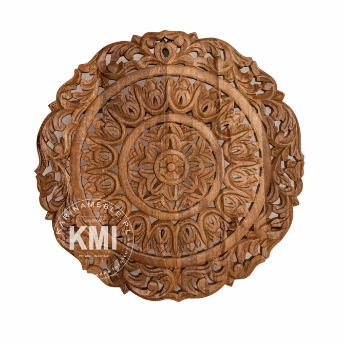 panel ścienny mandala drewniana rzeźbiona kolor jasny orzech 60cm