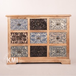 Komoda Indyjska Rzeźbiona 115 cm | Patchwork z Drewna Mango 9 Szuflad