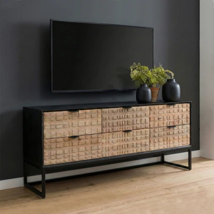 Szafka RTV Loftowa 150 cm | Komoda pod Telewizor Drewno Mango i Metal