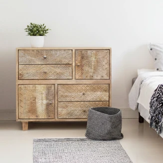 Rzeźbiona Komoda Boho Chic 100 cm | Meble Indyjskie z Drewna Mango