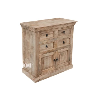 mała komoda drewniana 4 szuflady styl farmhouse metalowe uchwyty