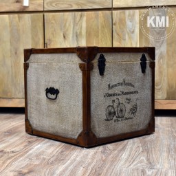 Duża Skrzynia CYCLE 46 cm Płótno i Skóra Naturalna | Meble Loftowe
