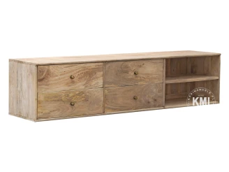 mebel RTV z litego drewna mango w naturalnym kolorze widok z boku