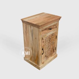 Szafka Indyjska Rzeźbiona 60 cm | Komoda z Drewna Mango Naturalna