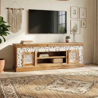Szafka RTV Orientalna Saffron 175 cm | Rzeźbione Meble Indyjskie z Mango