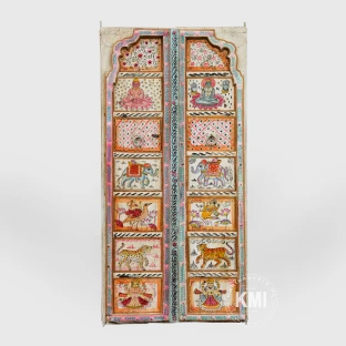 Antyczne Drzwi Indyjskie Bóstwa 162 cm | Orientalny Panel z Teku