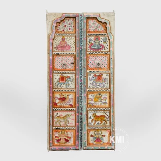 Antyczne Drzwi Indyjskie Bóstwa 162 cm | Orientalny Panel z Teku