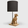lampa stojąca z litego drewna rzeźba psa czarny abażur gwint E27