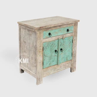 Komoda Rzeźbiona 75 cm z Drewna Mango Bielone | Meble Orientalne