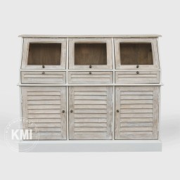 Meble Hampton | Komoda Żaluzjowa z Witryną 129 cm z Drewna Mango