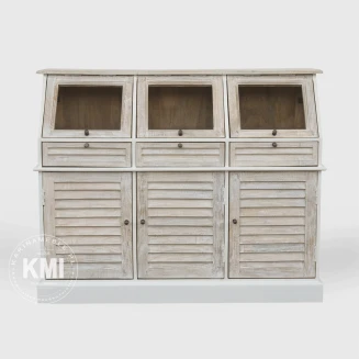 Meble Hampton | Komoda Żaluzjowa z Witryną 129 cm z Drewna Mango