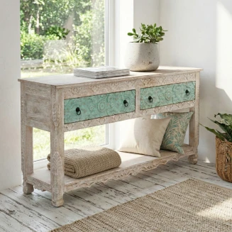 Meble Orientalne | Konsola Rzeźbiona 150 cm Drewno Mango 