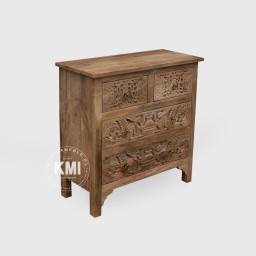 Komoda Indyjska Rzeźbiona 90 cm | Meble Drewniane Jasny Orzech