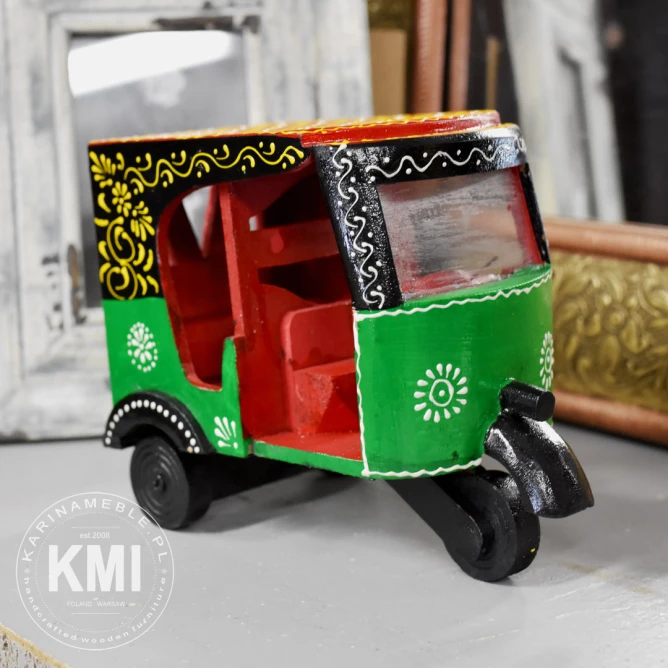 dekoracje bollywood | drewniana mini Oto Riksha czerwona