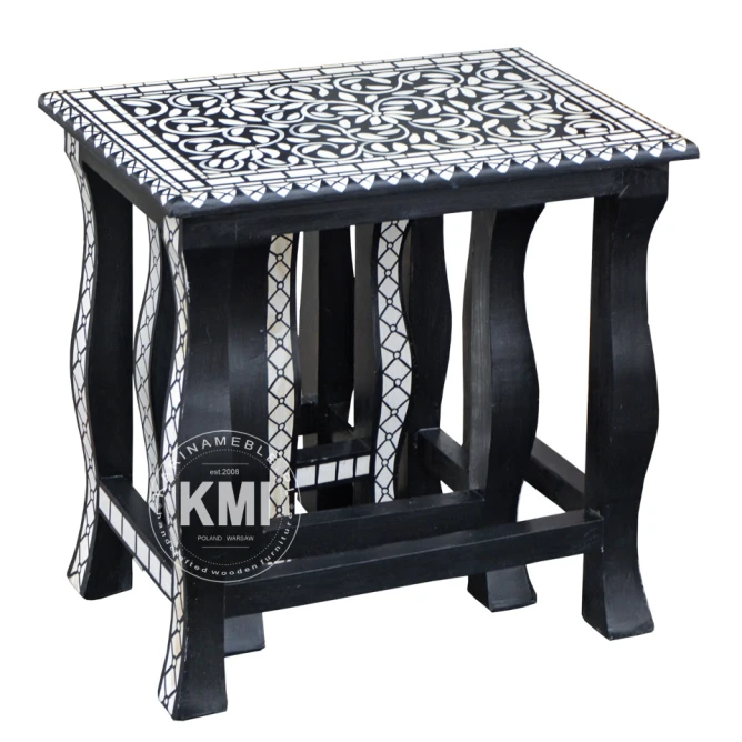 meble loftowe | trzy indyjskie stolikczki Black & White