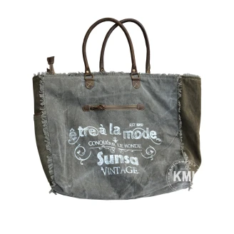 Duża torba shopper Dirtbags – recyklingowy canvas i skóra, widok z przodu