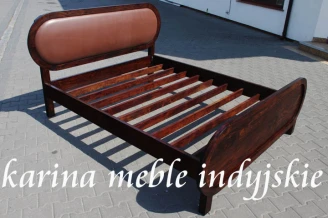 Łóżko drewniane Apple 160x200 – palisander indyjski, skórzany zagłówek, styl kolonialny 2