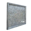 meble orientalne | drewniany panel rzeźbiony szary przecierany 90x125