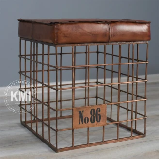meble metal skóra | industrialne pufa kwadratowa "Metal Basket"