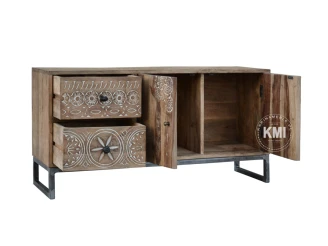 meble ze starego drewna | niska komoda -szafka rtv vintage loft