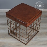 meble vintage | industrialne pufa kwadratowa "Metal Basket"