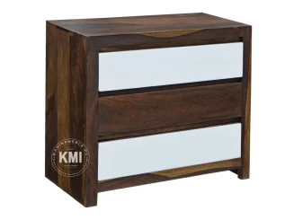 Komoda Sheesham White | 3 szuflady, lite drewno, styl kolonialny i nowoczesny